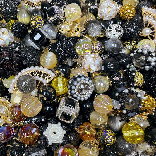 Black&Gold Realm Mixed 16mm Acrylic/Resin/Glaze/Heavy-Crafted Mix Beads For Key/Bag Charm Car Hanger for DIY Craft Projects