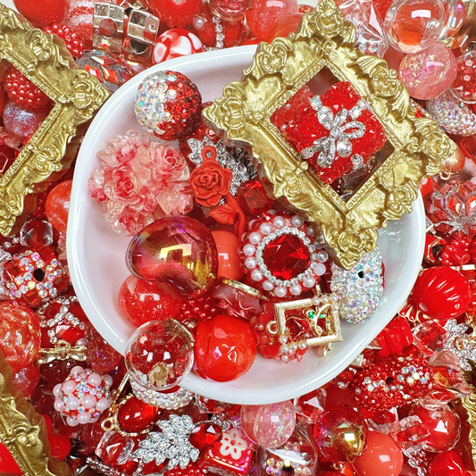 Fiery Red Heart Mixed 16mm Acrylic/Resin/Glaze/Heavy-Crafted Mix Beads For Key/Bag Charm Car Hanger for DIY Craft Projects